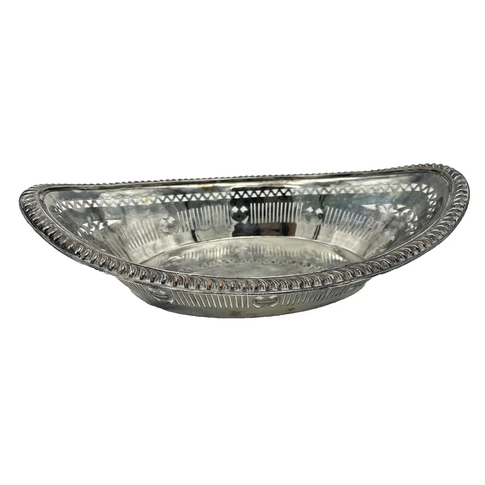 Vintage Silverplate Oval‎ Reticulated Bread Bowl Urn Motif